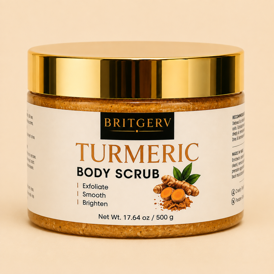 Britgerv Turmeric Body Scrub – Exfoliating Body Polish for Dry Skin, Sugar Scrub, 17.64 oz (500g)
