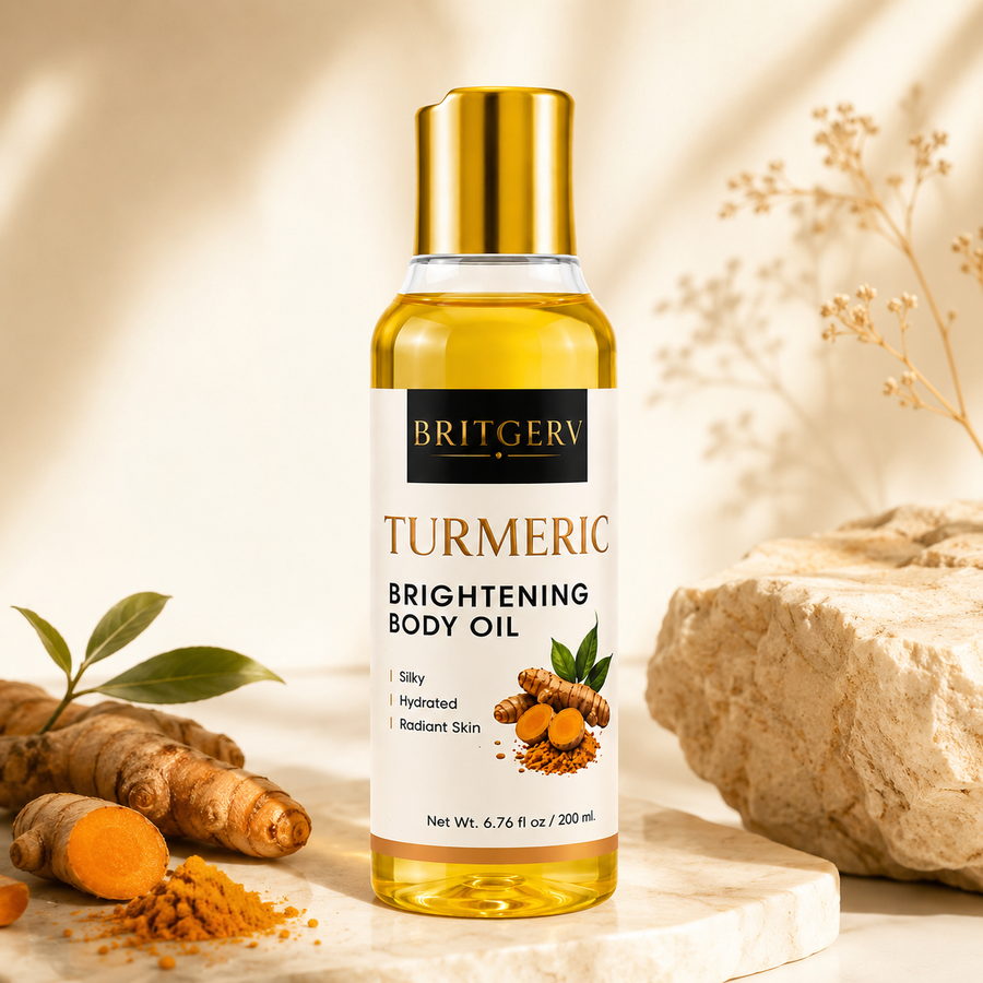 Britgerv Turmeric Brightening Body Oil – Hydrating Body Oil for Silky, Radiant Skin, 6.76 fl oz (200 ml)