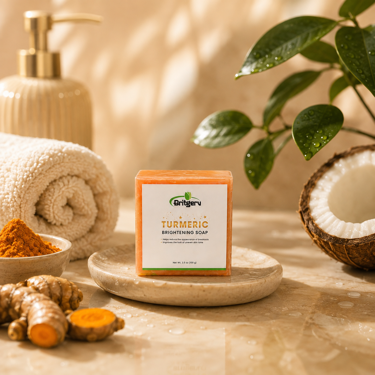 Britgerv Turmeric Brightening Face & Body Soap Bar - Deep Cleaning for Smooth, Radiant Skin, 3.5 0z (100 g)