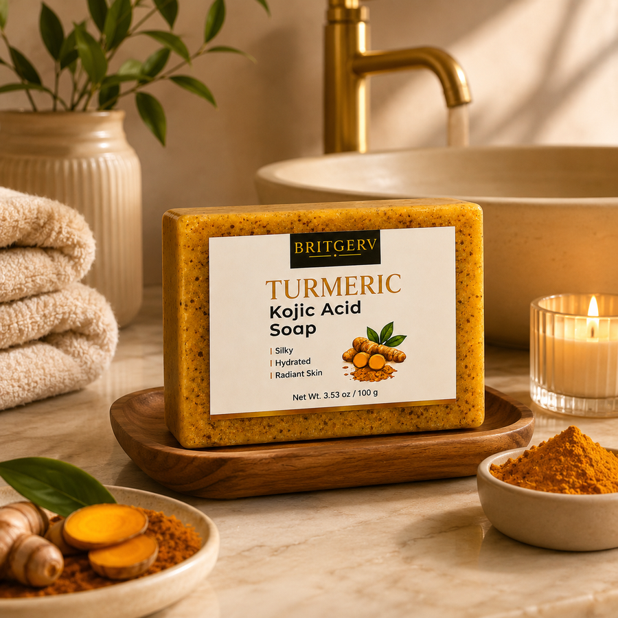 Britgerv Turmeric Kojic Acid Soap – Brightening & Cleansing Bar for Soft, Smooth Skin, 3.53 oz (100 g)