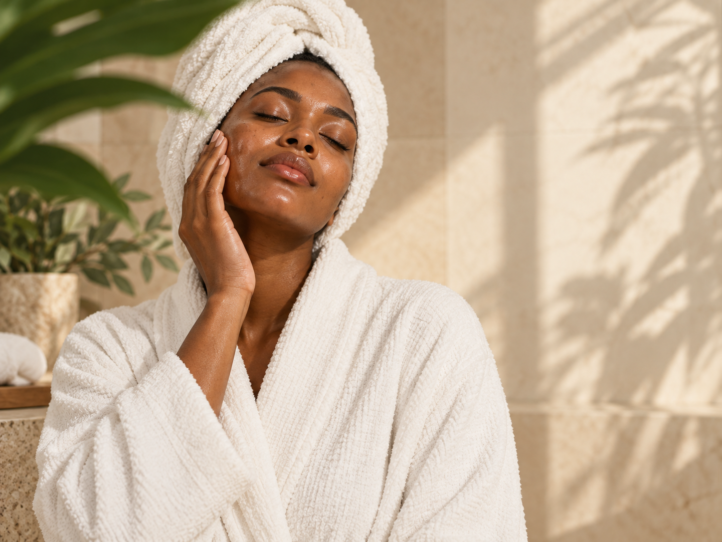 Woman enjoying her skincare routine